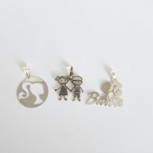 925 Sterling Silver Pendant Bundle 3pc Girl Silhouette Kids Charm Barbie